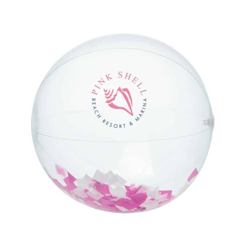 16" Pink & White Confetti Filled Round Beach Ball - 1