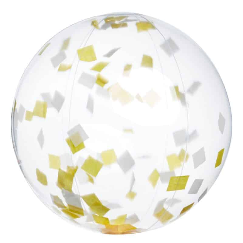 16" Yellow & White Confetti Filled Round Clear Beach Ball - 1