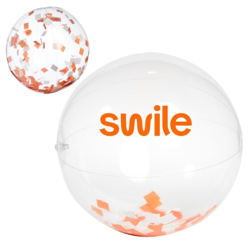 16" Orange & White Confetti Filled Round Clear Beach Ball - 2