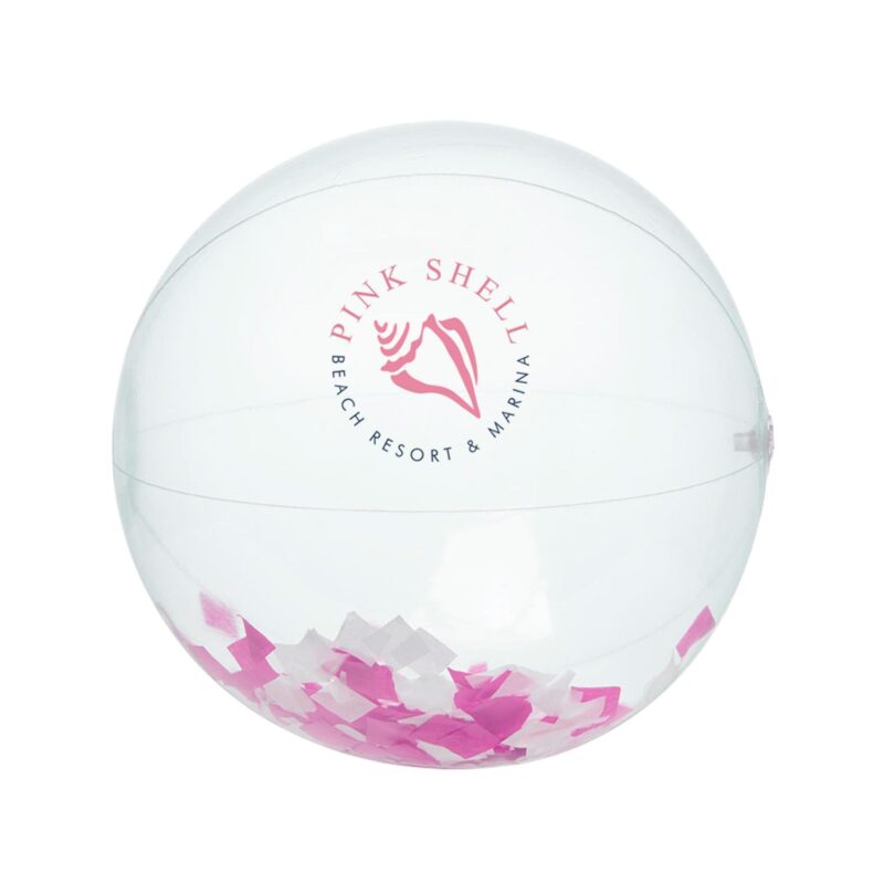 16" Pink & White Confetti Filled Round Beach Ball - 2